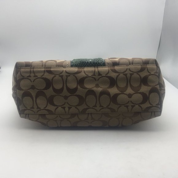 Authentic Coach Signature Tan Python Stripe Khaki Olive Green Tote Bag F25706 - Picture 9 of 10